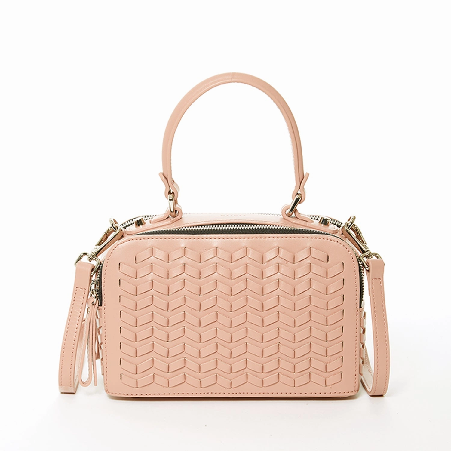 SUSU Kayla Pink Woven Leather Shoulder Crossbody Satchel Bag
