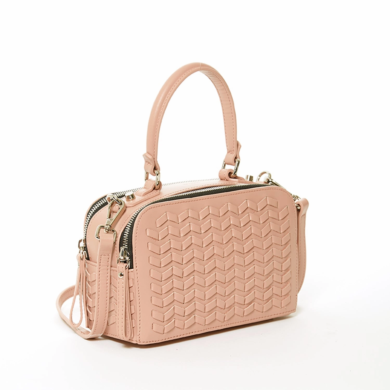 SUSU Kayla Pink Woven Leather Shoulder Crossbody Satchel Bag