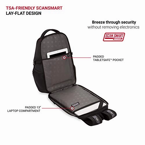 SWISSGEAR 1900 ScanSmart Mini/Slim Version Laptop Backpack | Fits Most 13 Inch Laptops and Tablets | TSA Friendly Backpack | Ideal for Work, Travel, School, College, and Commuting, 16 x 11 x 6- Black