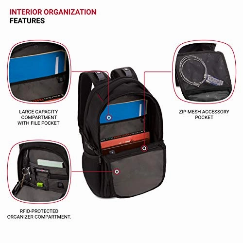 SWISSGEAR 1900 ScanSmart Mini/Slim Version Laptop Backpack | Fits Most 13 Inch Laptops and Tablets | TSA Friendly Backpack | Ideal for Work, Travel, School, College, and Commuting, 16 x 11 x 6- Black