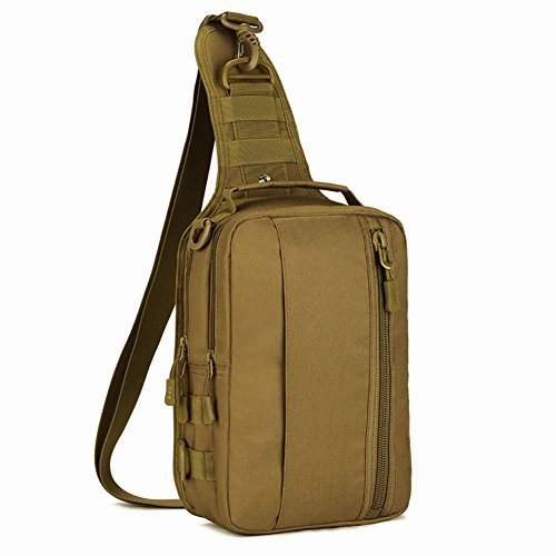 Tactical Military Sling Chest Pack Bag Molle Daypack Laptop Backpack Casual Crossbody Bag (Brown)