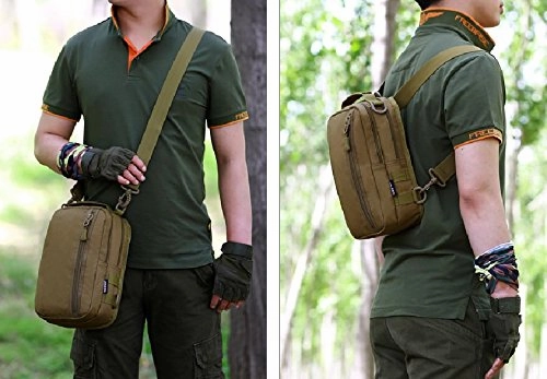 Tactical Military Sling Chest Pack Bag Molle Daypack Laptop Backpack Casual Crossbody Bag (Brown)