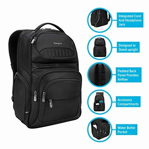Targus Legend IQ Backpack Laptop bag for Business Professional and College Student with Durable Material, Pockets Throughout, Headphone Cord Pocket, TrolleyStrap, Fits 16-Inch Laptop, Black (TSB705US)