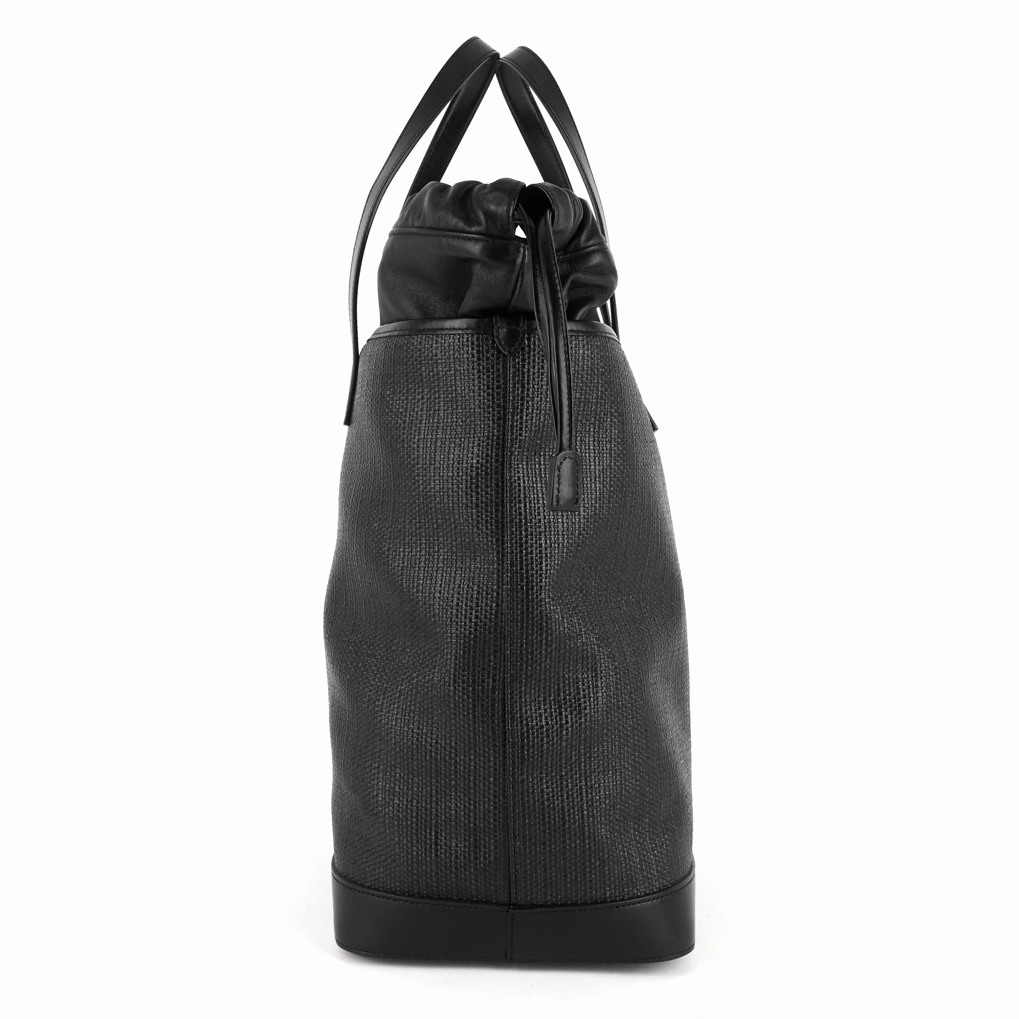 Teddy Medium Canvas and Leather Drawstring Shopping Tote Bag