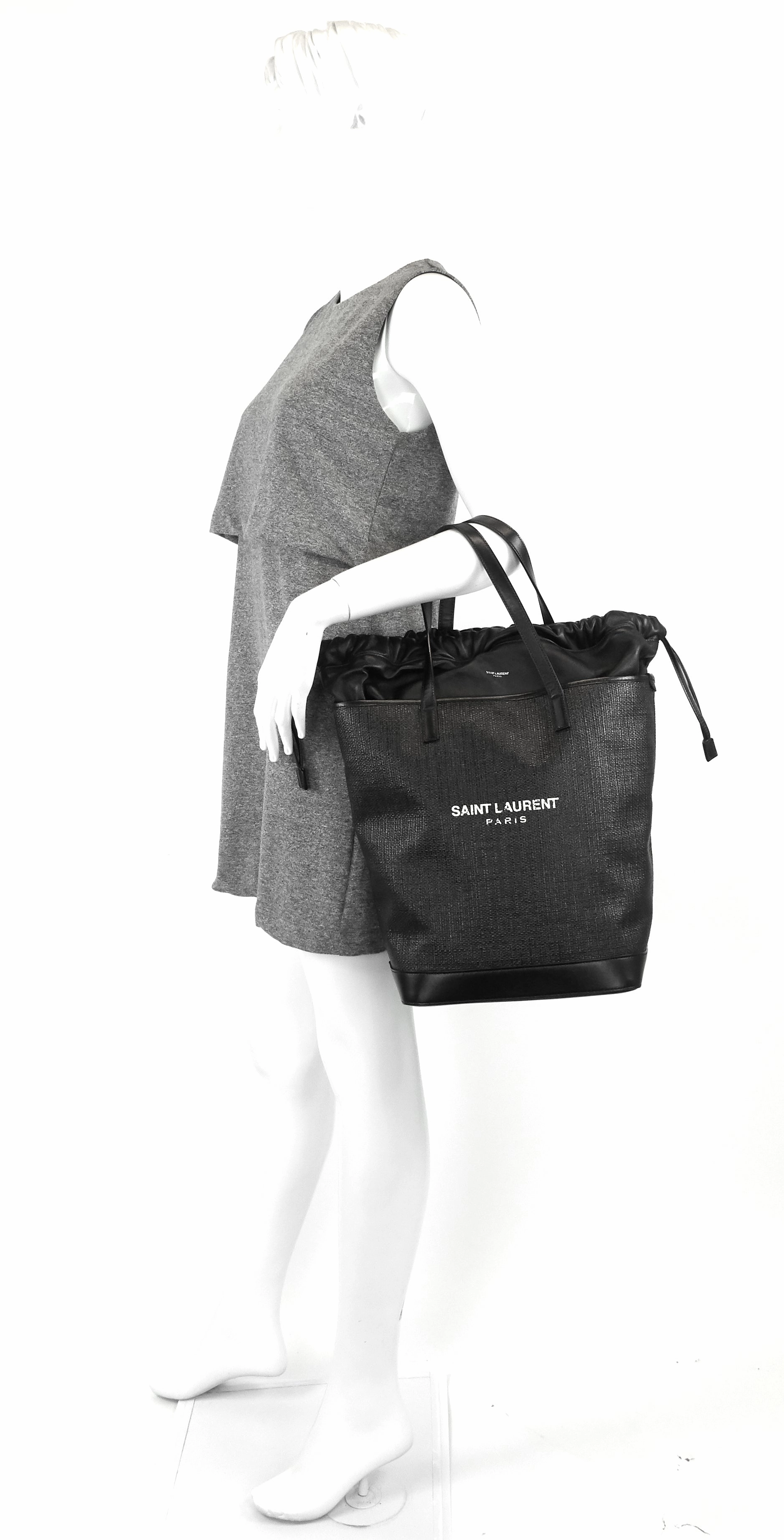 Teddy Medium Canvas and Leather Drawstring Shopping Tote Bag