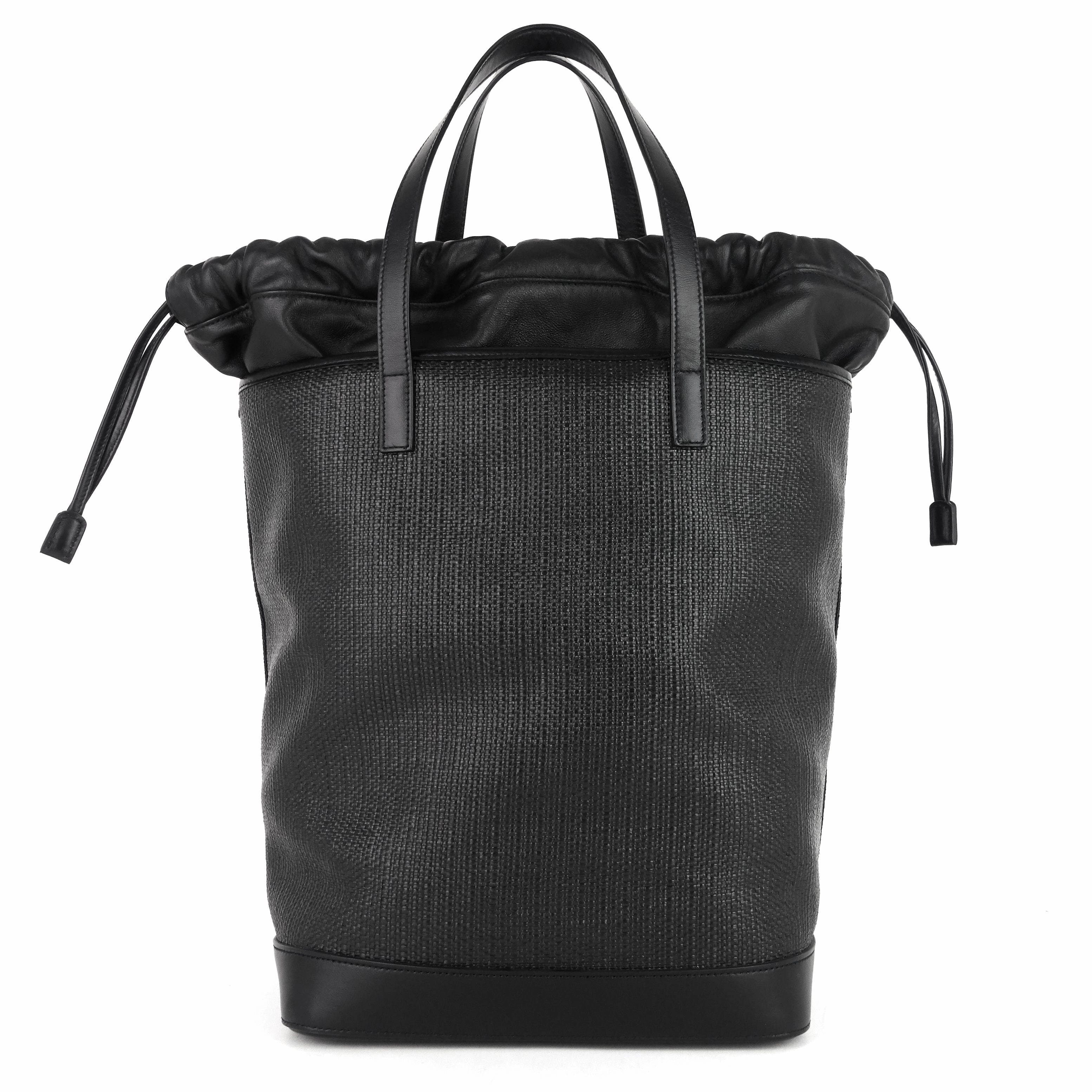 Teddy Medium Canvas and Leather Drawstring Shopping Tote Bag