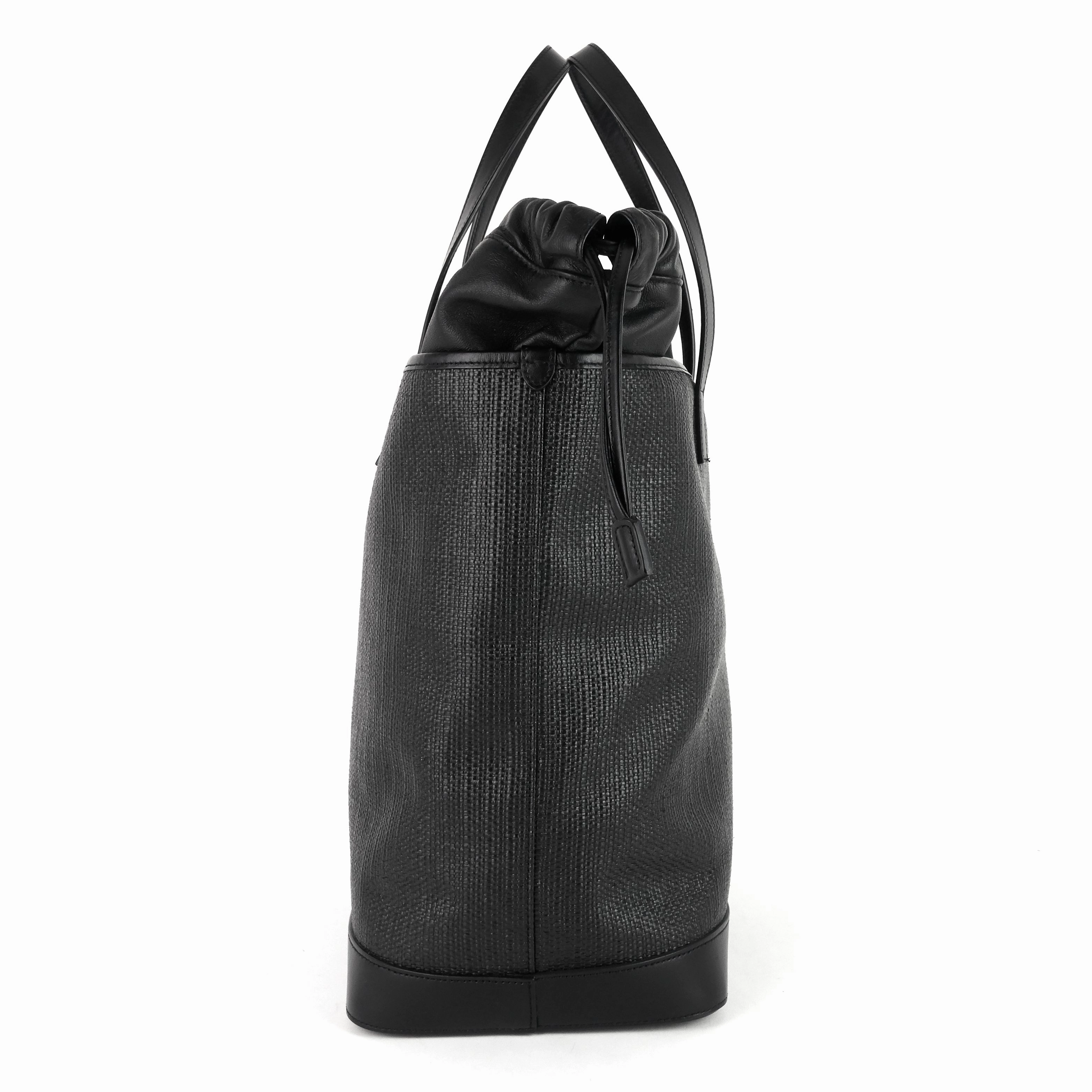 Teddy Medium Canvas and Leather Drawstring Shopping Tote Bag