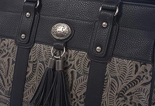 The Dallas Black & Grey Tooled Rolling iPad Tablet or Laptop Tote Carryall Bag (17"/17.3" inch)