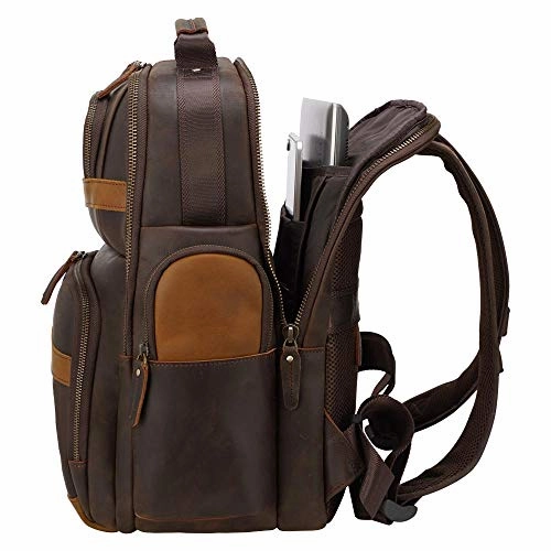 TIDING Leather Backpack 15.6 inch Laptop Backpack Vintage Business Travel Bag Large Capacity School Daypacks with USB Charging Port & YKK Zippers