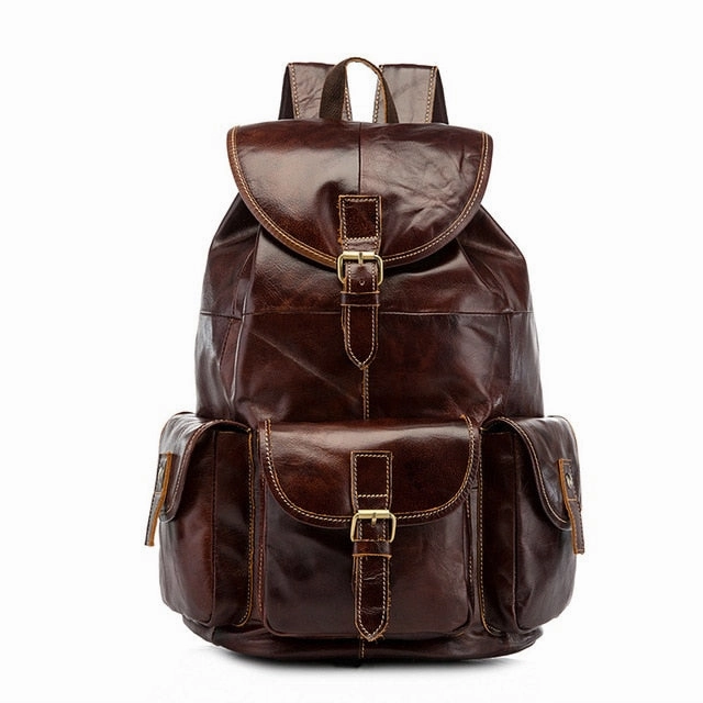 Top Quality Crazy Horse Cowhide First Layer Knapsack Male Computer Bag School Bags Vintage