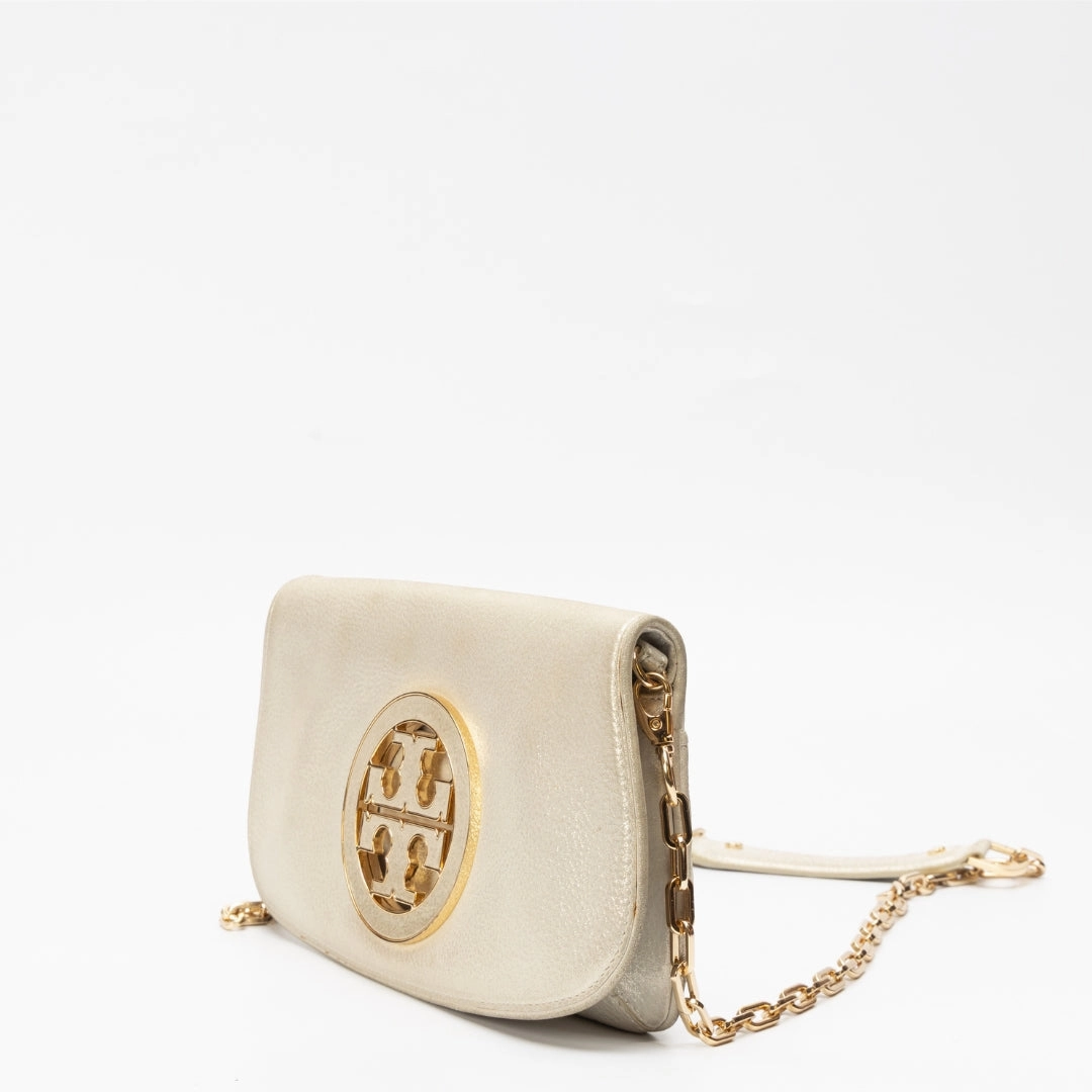 Tory Burch Metallic Leather Logo Crossbody Bag