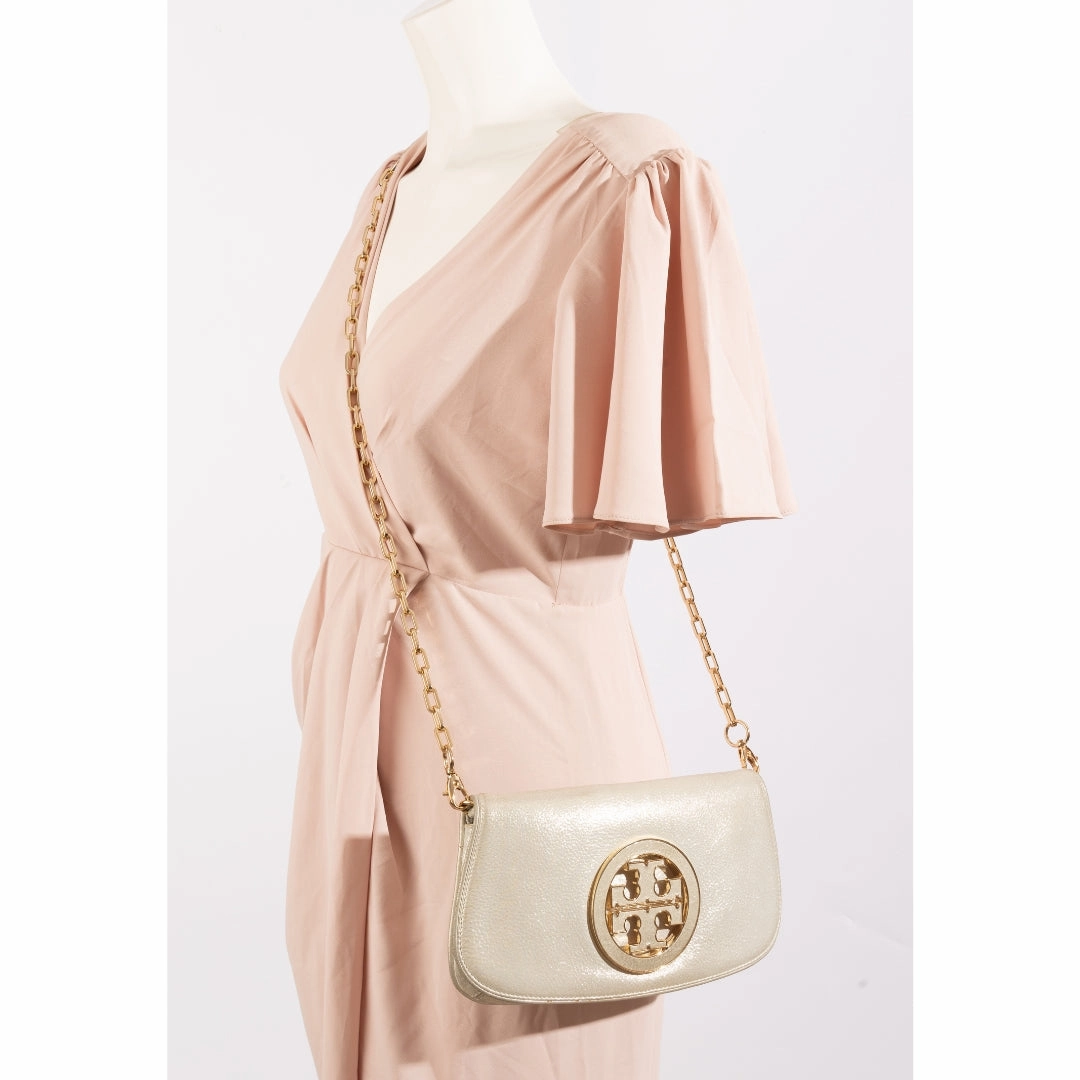 Tory Burch Metallic Leather Logo Crossbody Bag