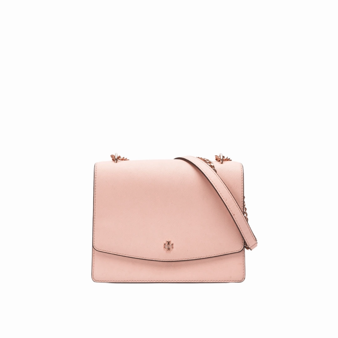 Tory Burch Pink Leather Robinson Flap Crossbody Bag