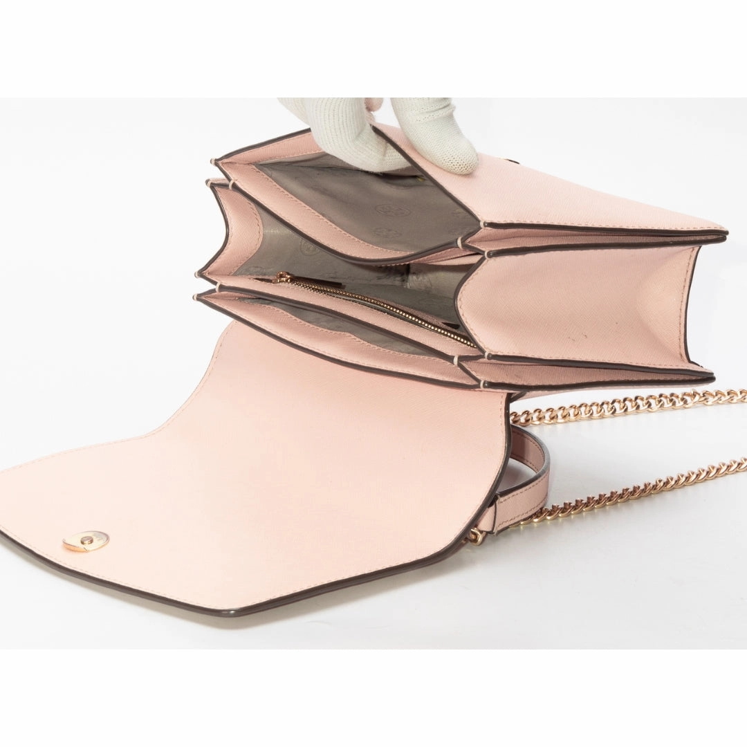 Tory Burch Pink Leather Robinson Flap Crossbody Bag