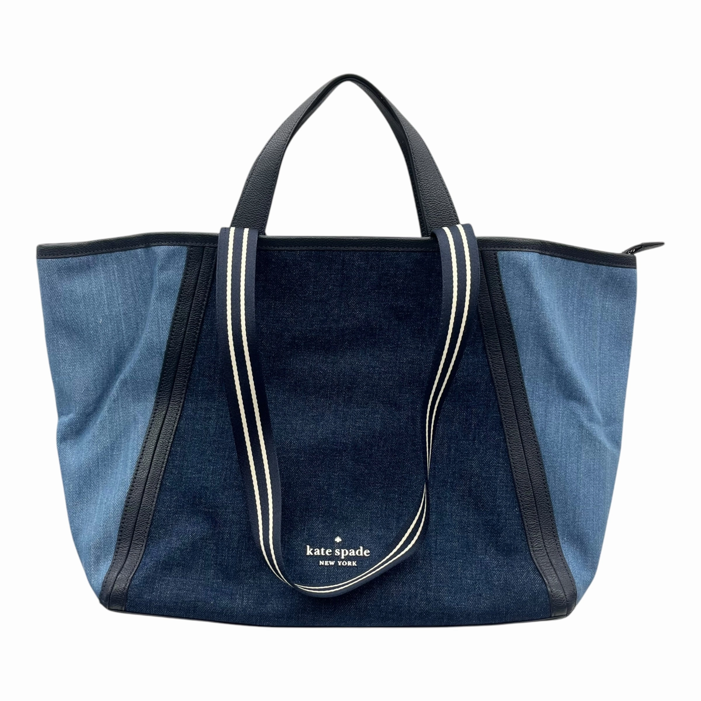 Tote Designer By Kate Spade In Blue Denim, Size:Large