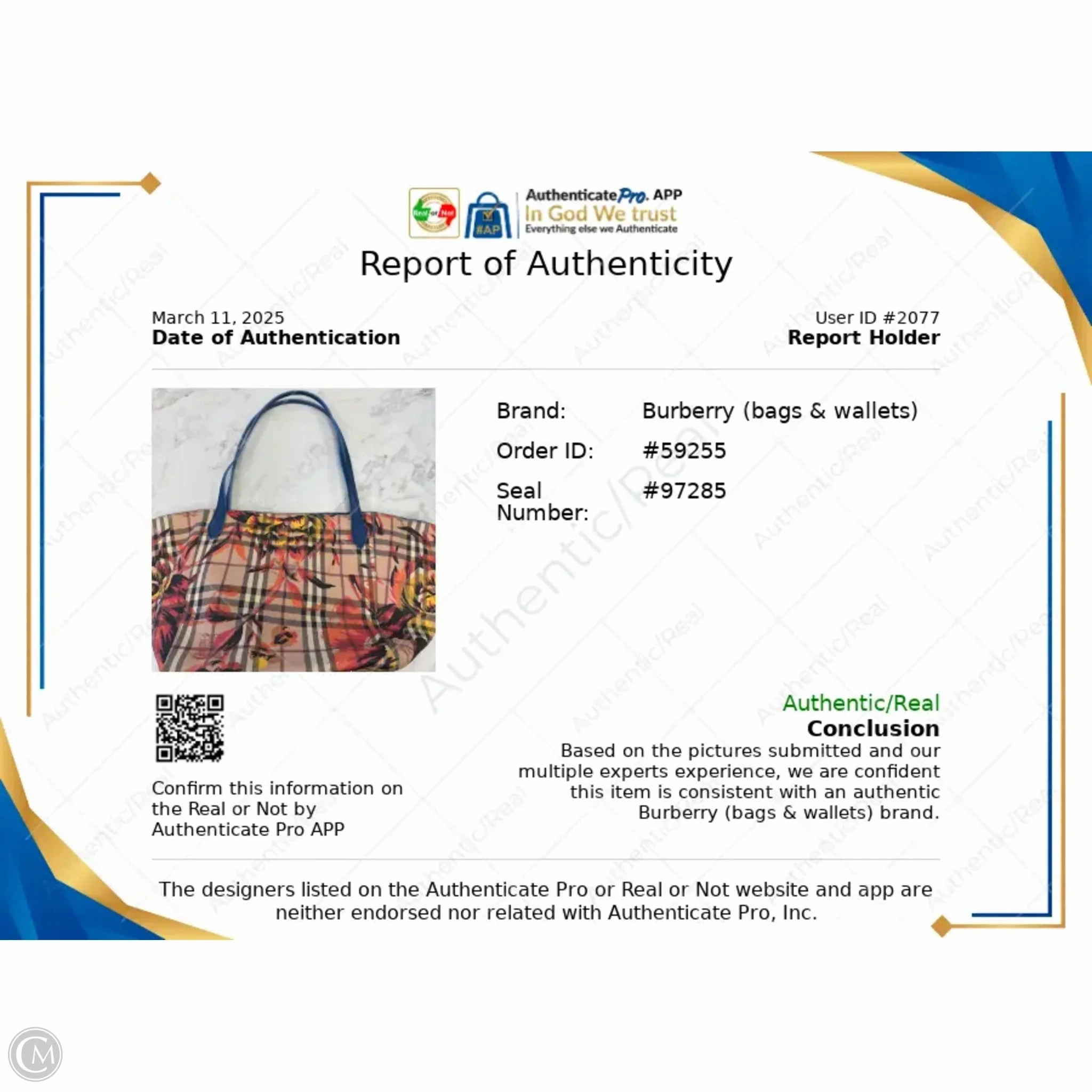 Tote Luxury Designer By Burberry, Size: Medium
