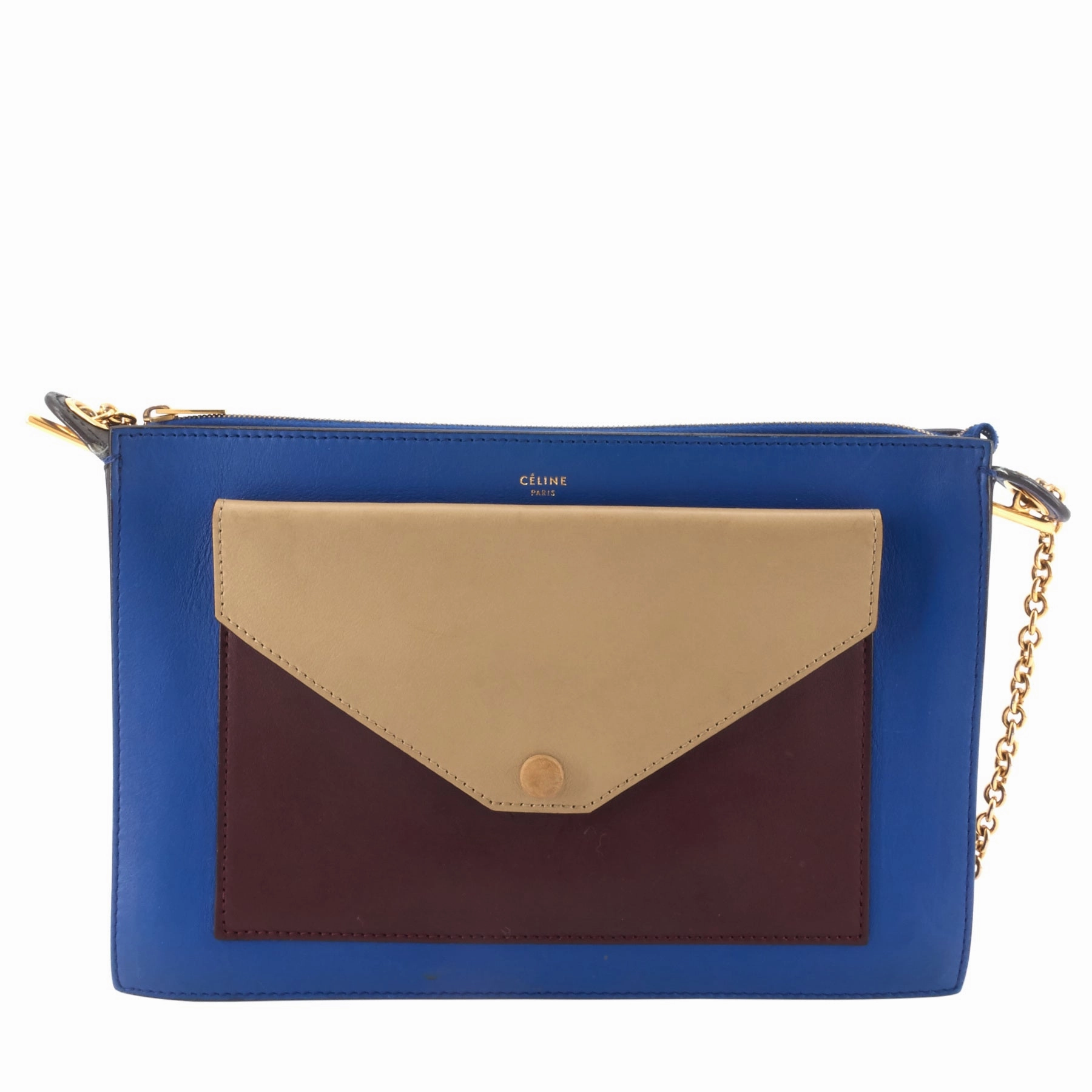 Tri-Colour Leather Pocket Flap Crossbody Bag