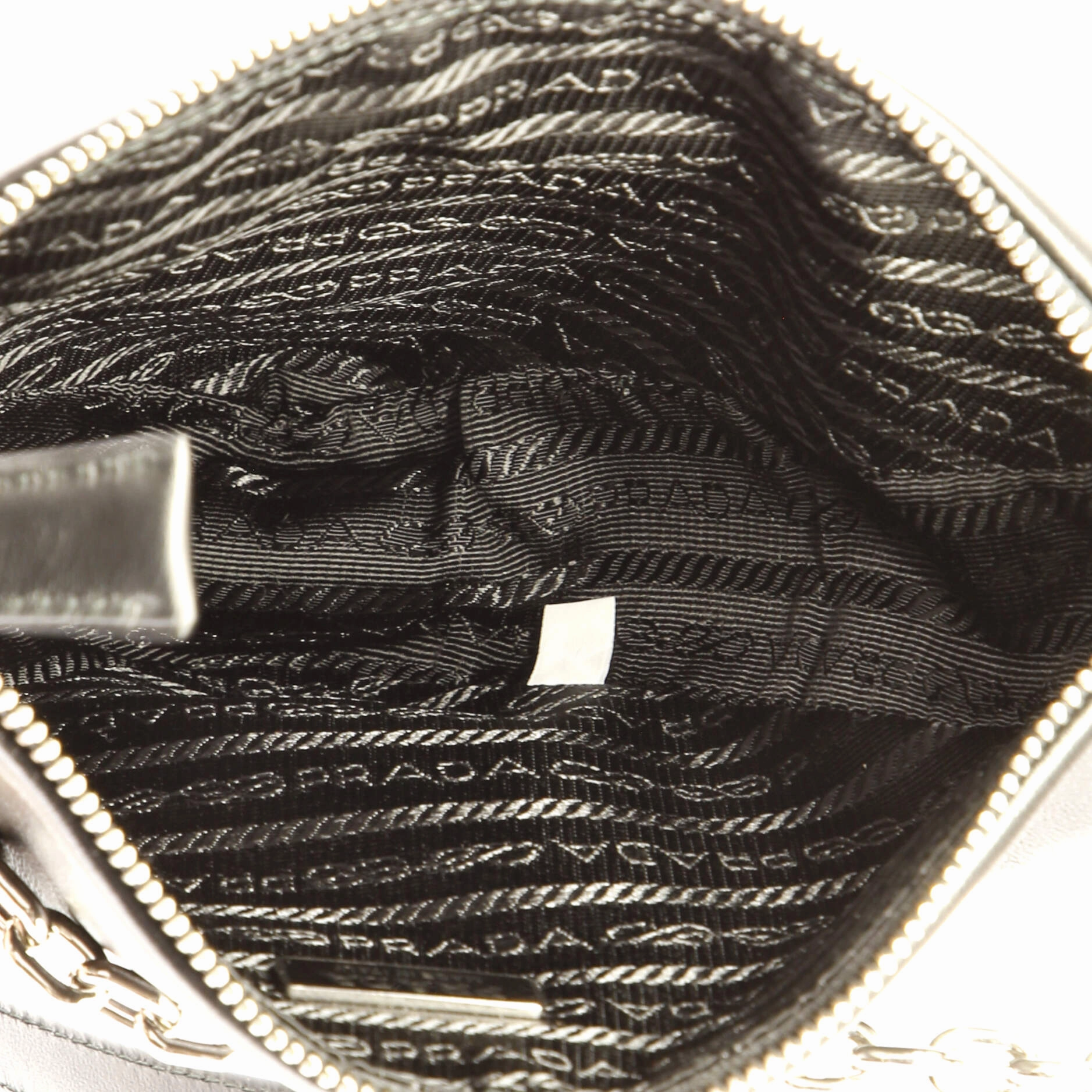 Triangle Logo Zip Chain Crossbody Bag Embossed Leather Small