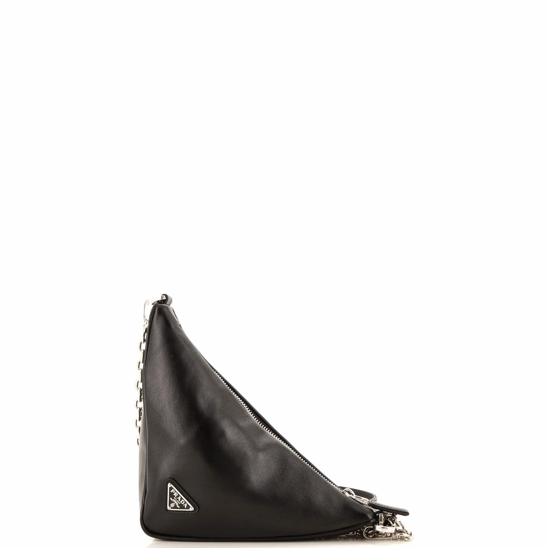 Triangle Logo Zip Chain Crossbody Bag Embossed Leather Small