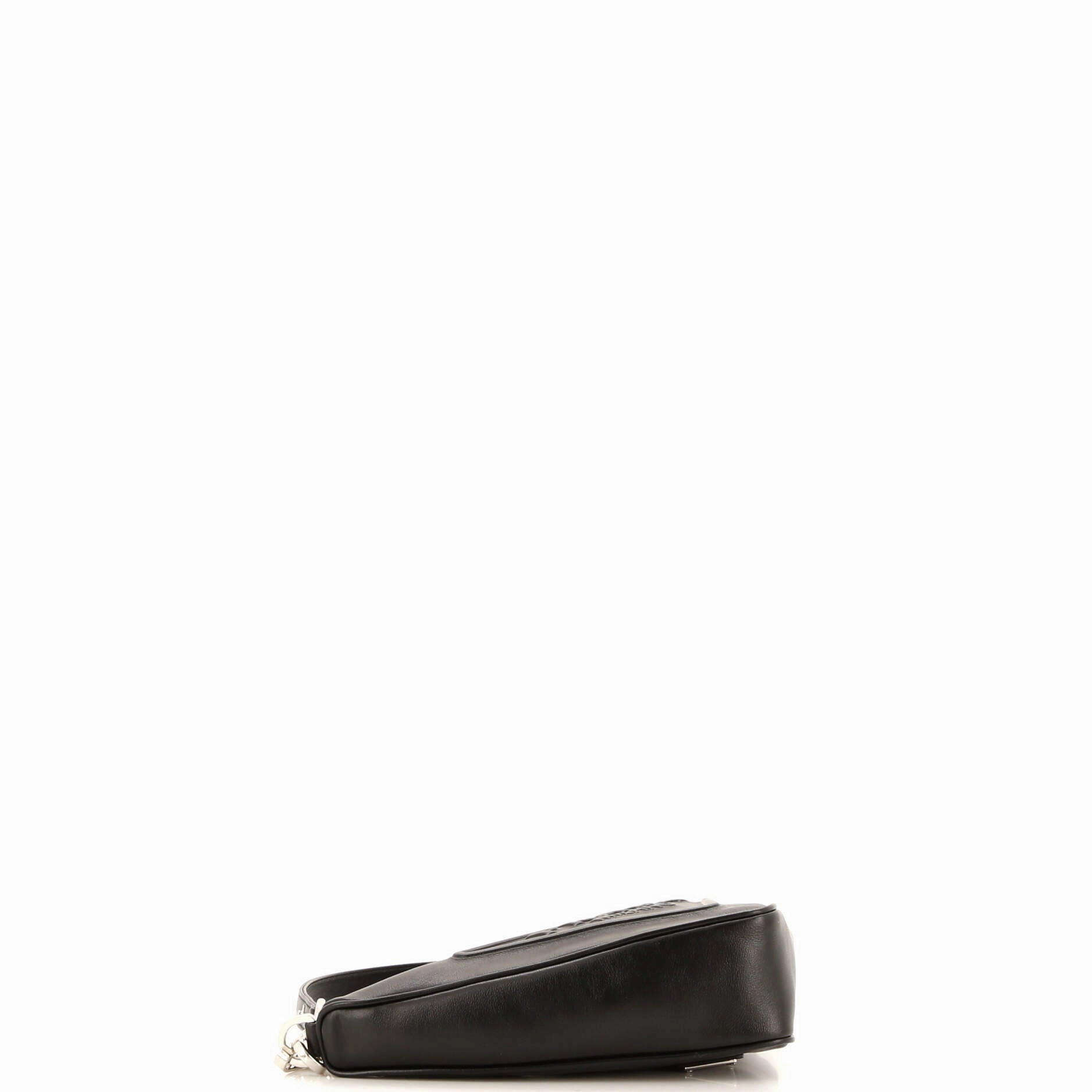 Triangle Logo Zip Chain Crossbody Bag Embossed Leather Small