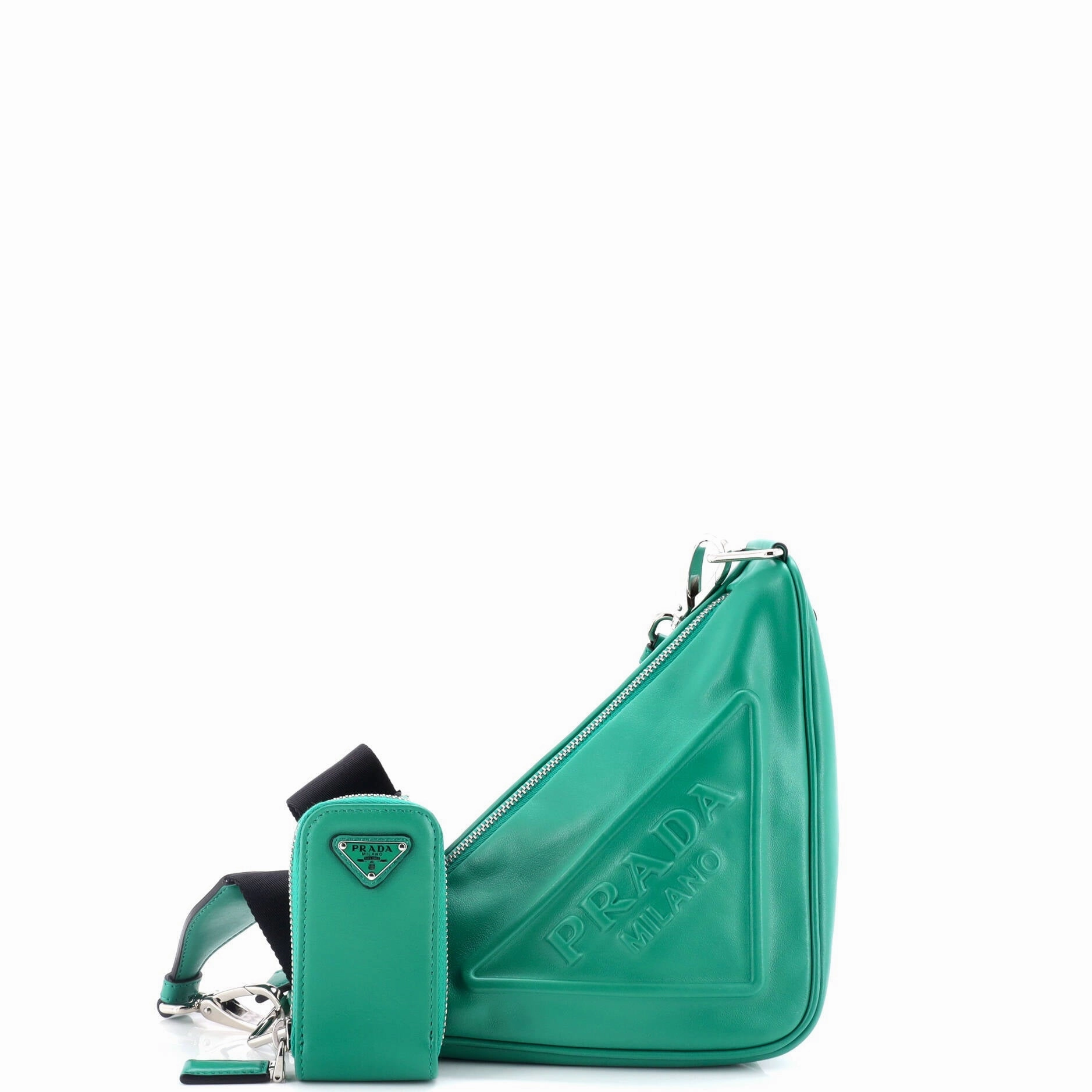 Triangle Logo Zip Crossbody Bag Leather Small