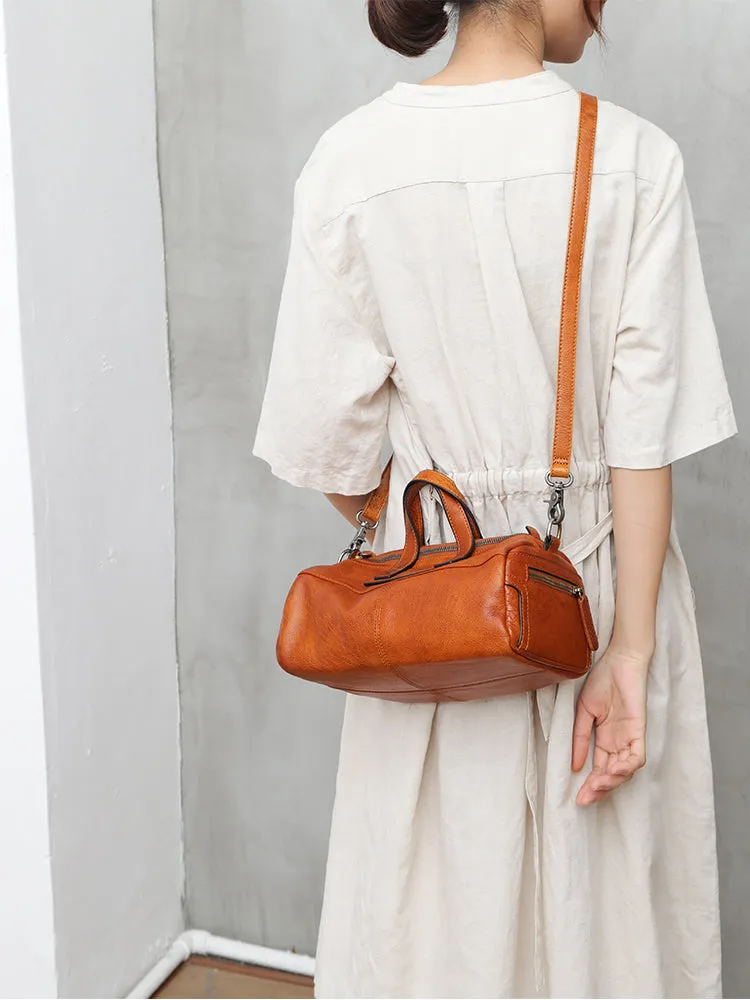 Unique Womens Leather Red Brown Box Handbag Shoulder Bag Cube Crossbody Purse For Women