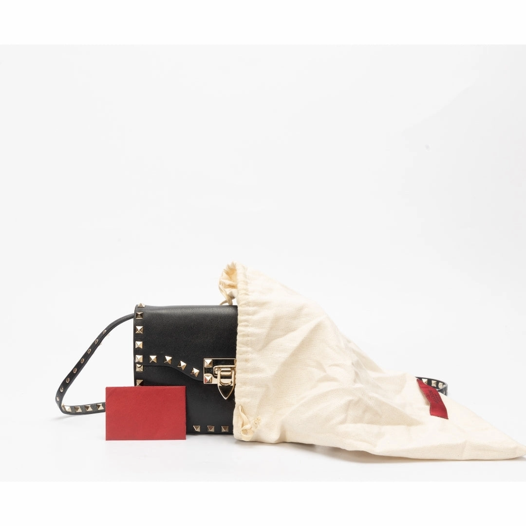 Valentino Black Leather Rockstud Flap Crossbody Bag