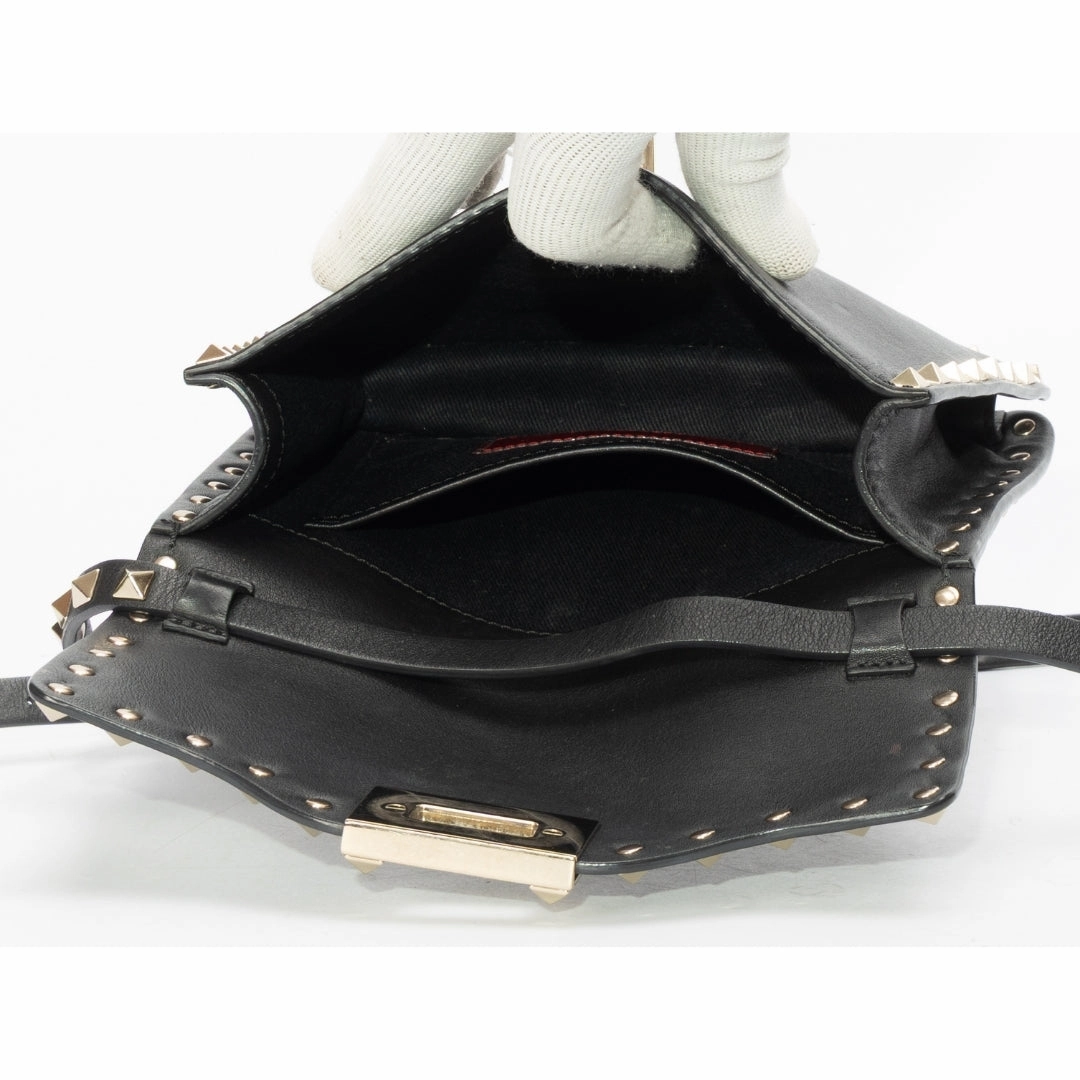 Valentino Black Leather Rockstud Flap Crossbody Bag