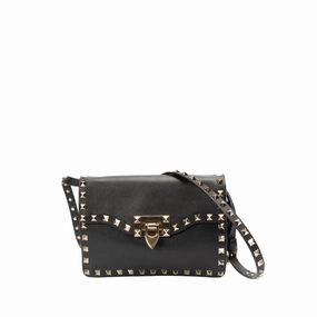 Valentino Black Leather Rockstud Flap Crossbody Bag