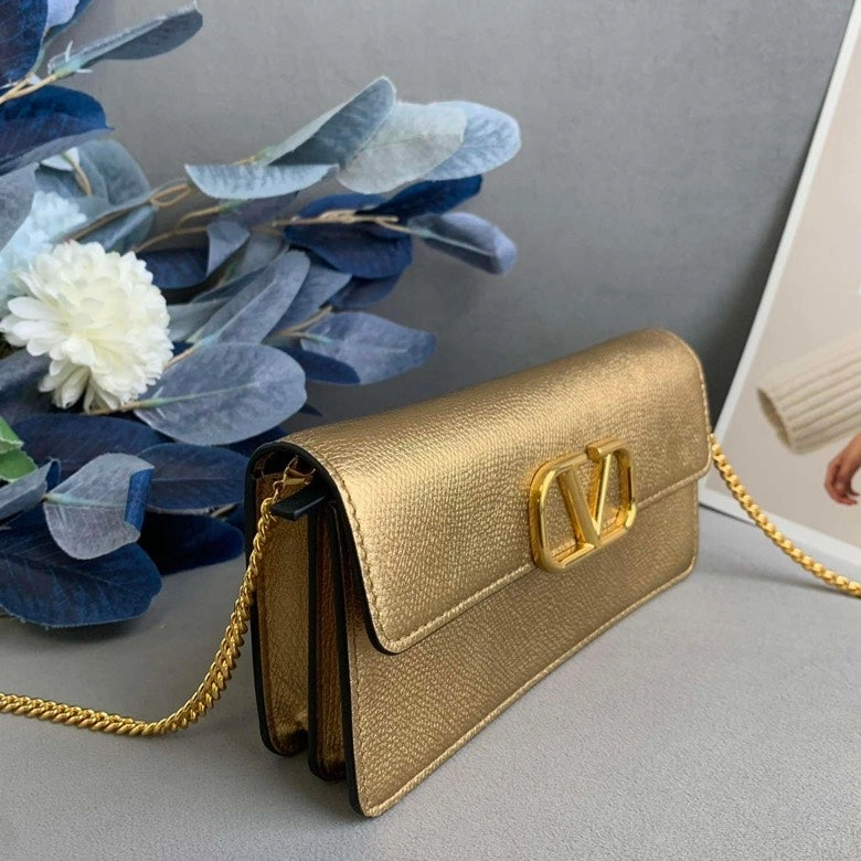 Valentino VLogo Gold Metallic Crossbody Bag - Pre-loved