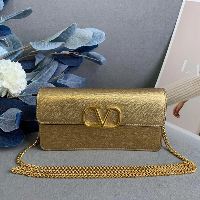 Valentino VLogo Gold Metallic Crossbody Bag - Pre-loved