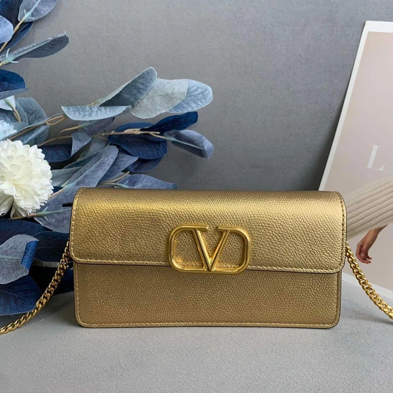Valentino VLogo Gold Metallic Crossbody Bag - Pre-loved