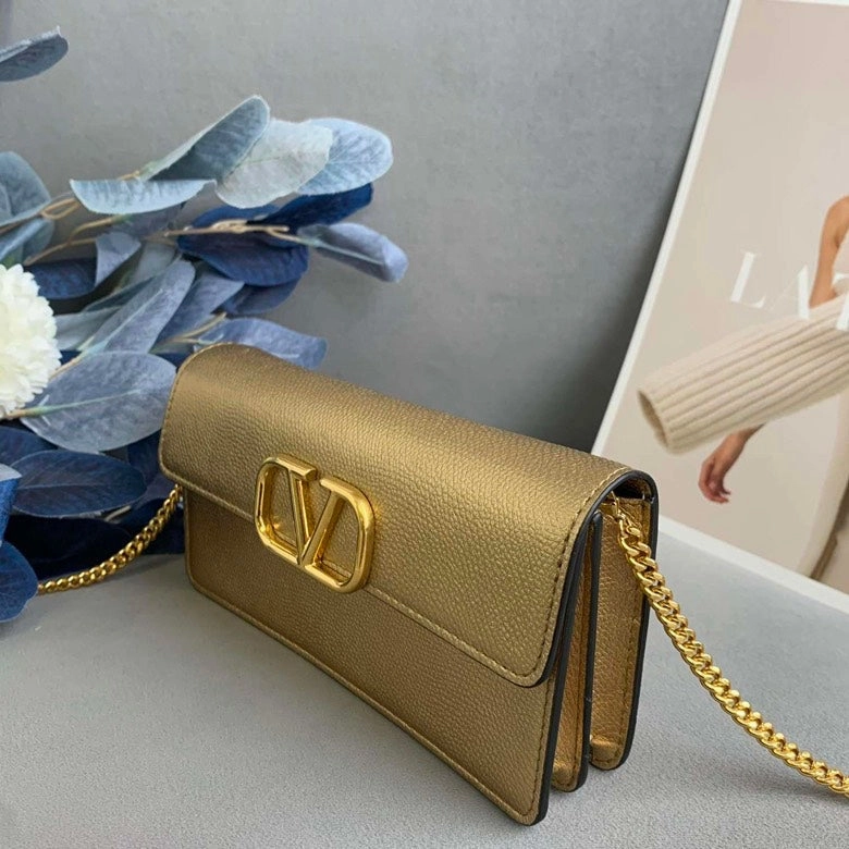 Valentino VLogo Gold Metallic Crossbody Bag - Pre-loved