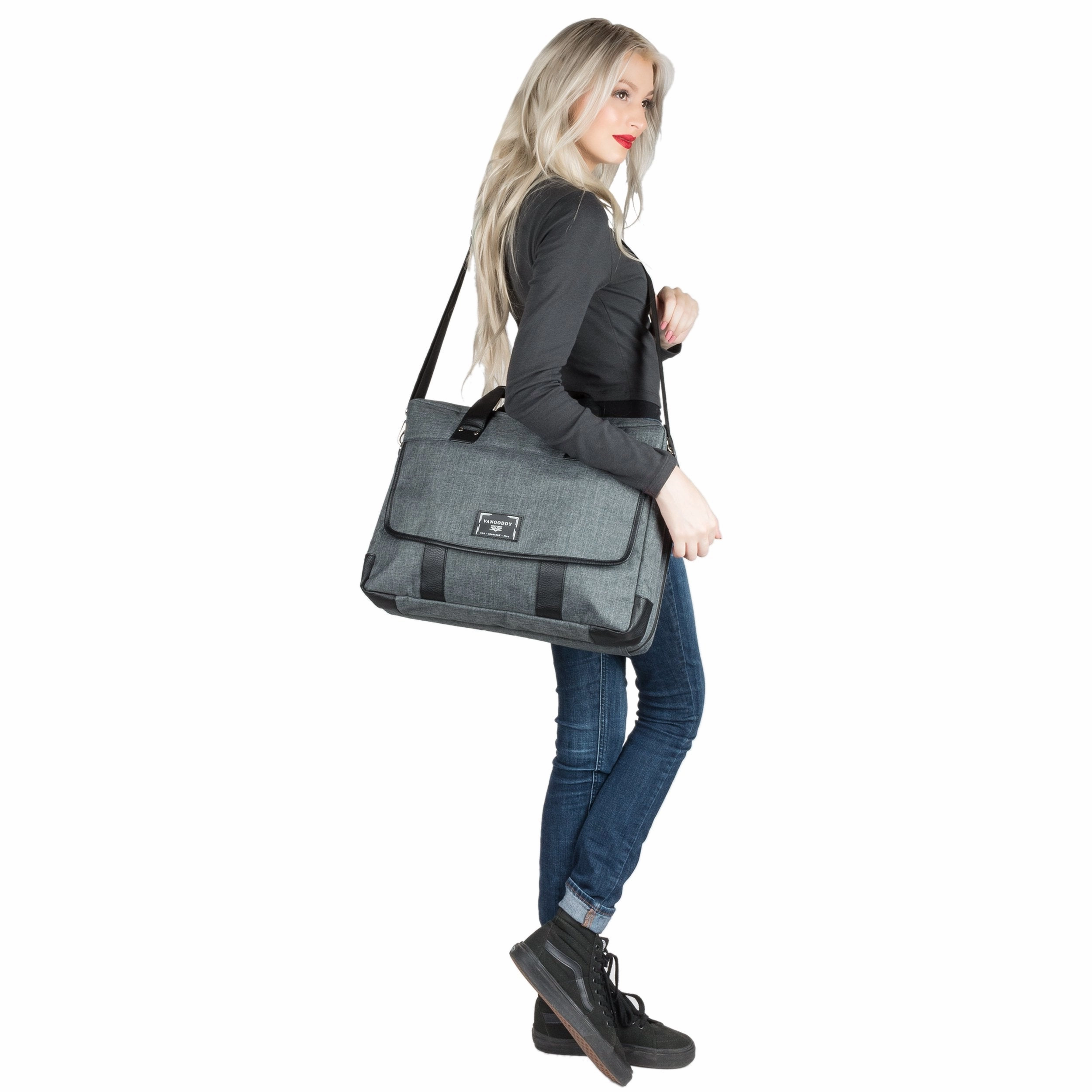 Vangoddy Chrono Grey Rugged Tote Crossbody Shoulder Bag for Lenovo Flex 3 | IdeaPad | ThinkPad E L P Series 15.6" Laptop   Sync and Charge Cable