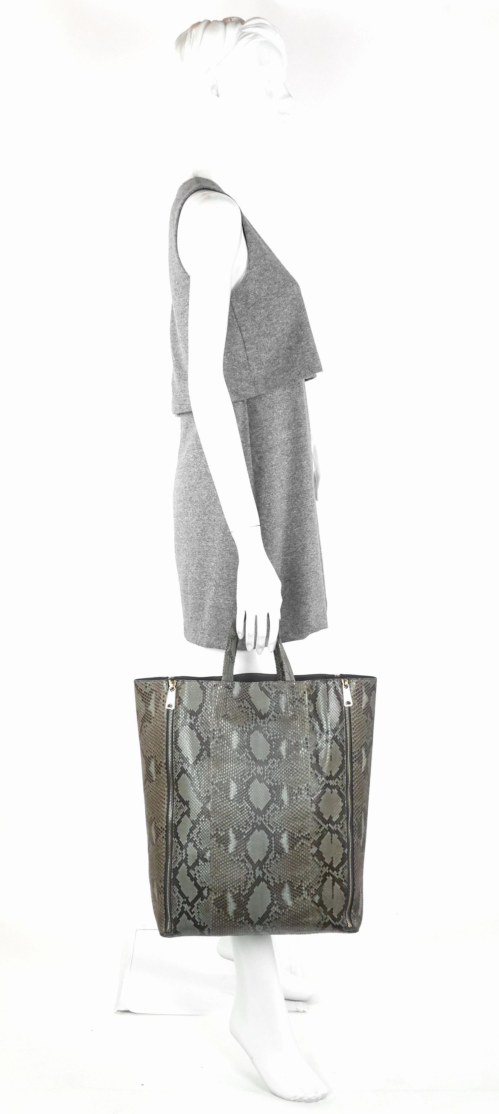 Vertical Gusset Cabas Python Leather Bag
