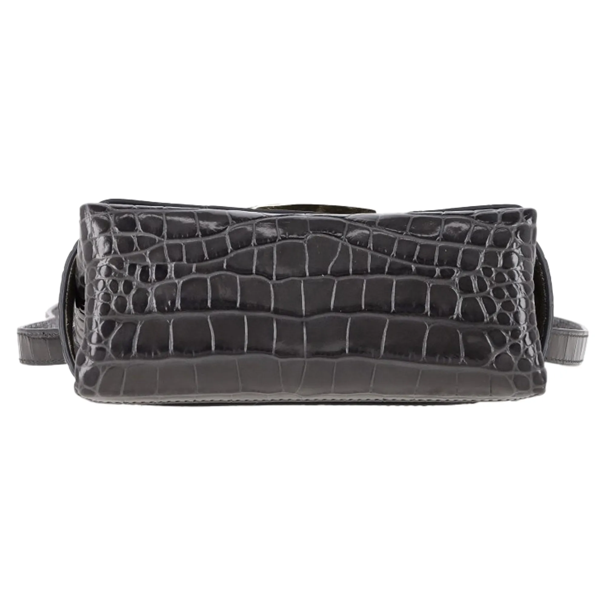 Victoria Beckham Croc-Effect Clutch Bag in Grey Leather