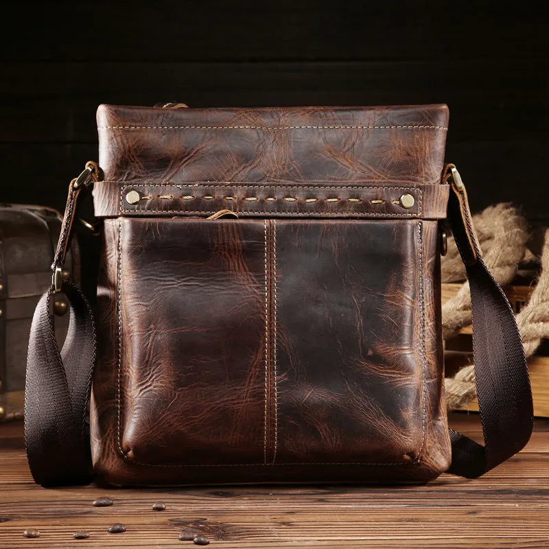 Vintage Leather Cool Small Messenger Bag Shoulder Bag For Men