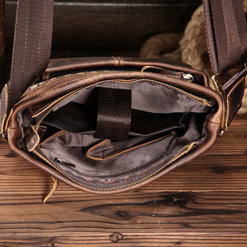 Vintage Leather Cool Small Messenger Bag Shoulder Bag For Men