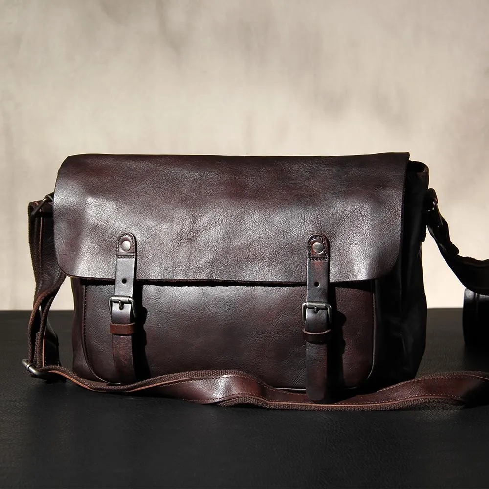 Vintage Leather Mens Cool Messenger Bag Shoulder Bag Crossbody Bag for Men