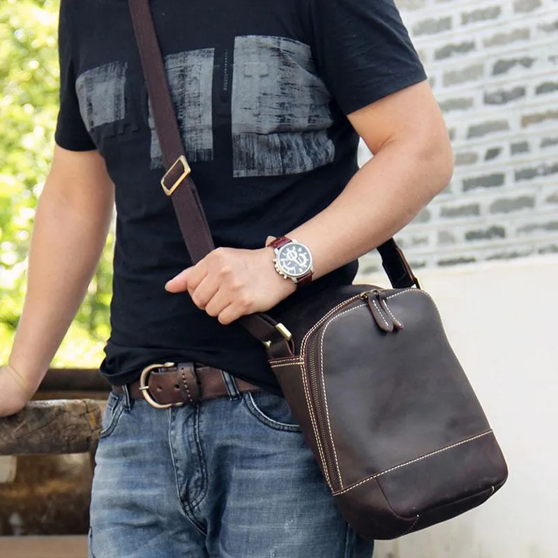 Vintage Leather Mens Cool Small Messenger Bag Shoulder Bag for Men