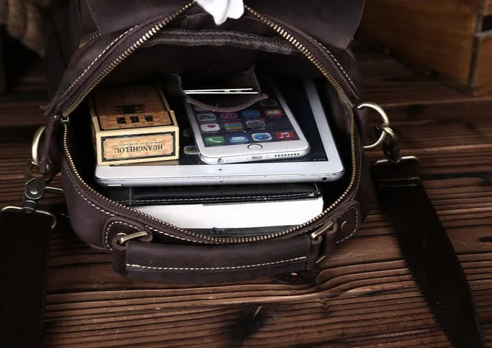 Vintage Leather Small Handbag Messenger Bag Shoulder Bag For Men