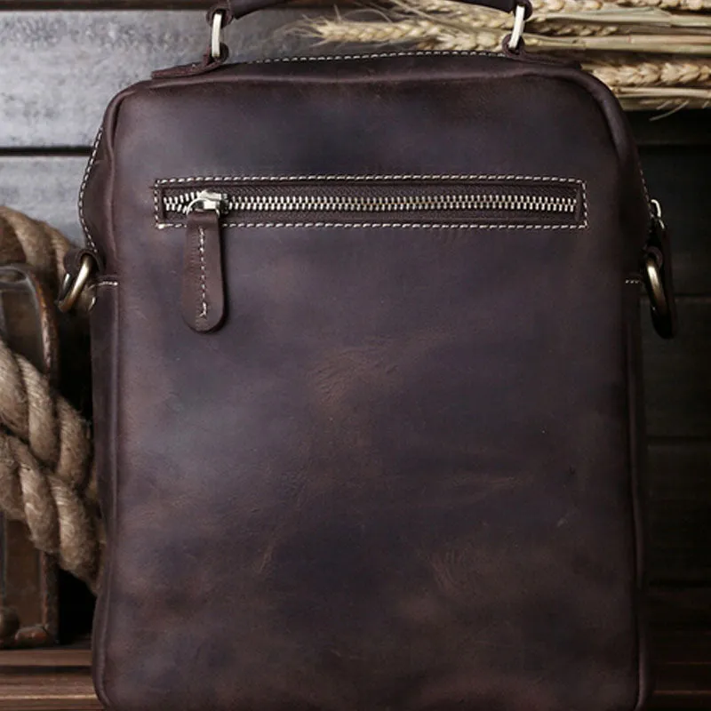 Vintage Leather Small Handbag Messenger Bag Shoulder Bag For Men