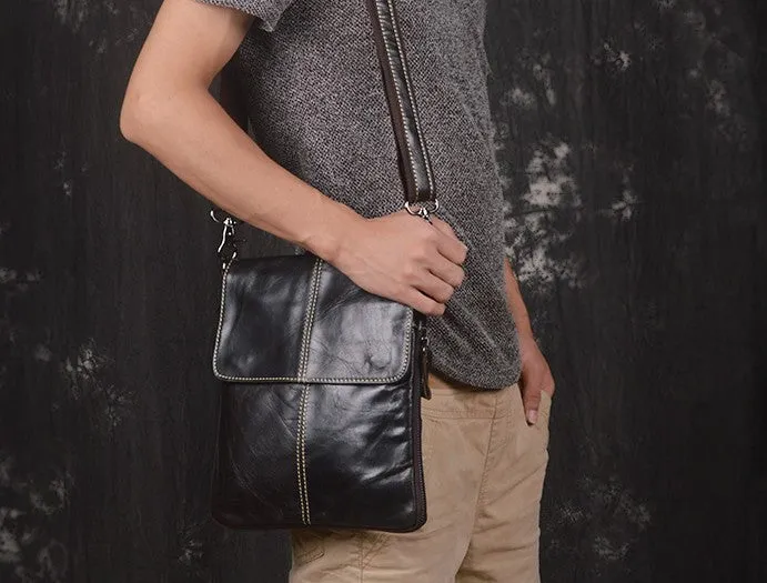 Vintage Leather Small Messenger Bag Shoulder Bag For Men