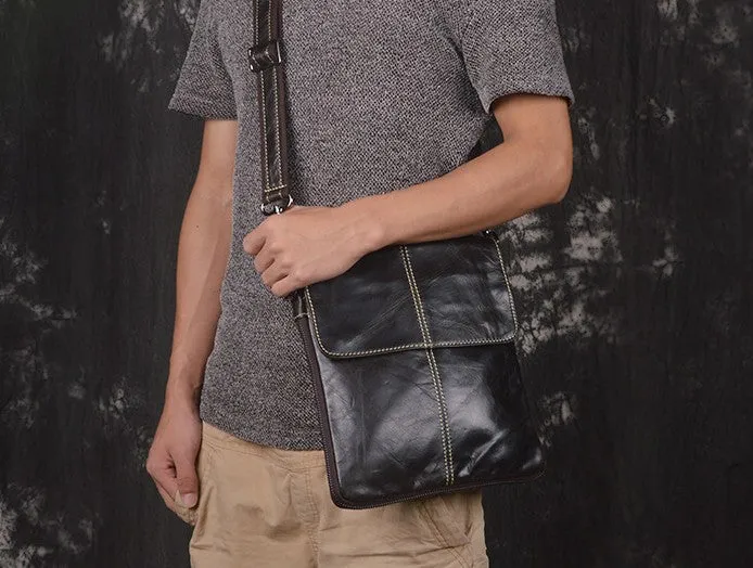 Vintage Leather Small Messenger Bag Shoulder Bag For Men