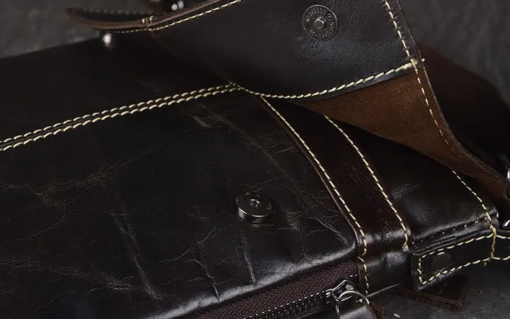 Vintage Leather Small Messenger Bag Shoulder Bag For Men