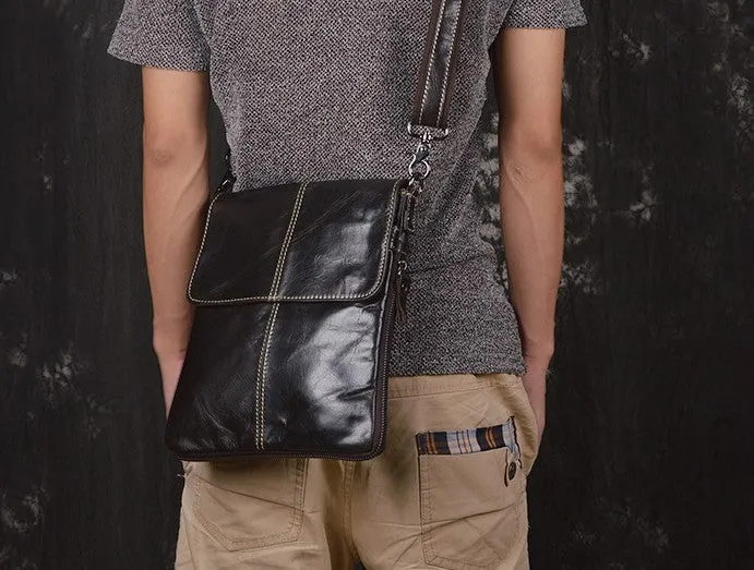 Vintage Leather Small Messenger Bag Shoulder Bag For Men