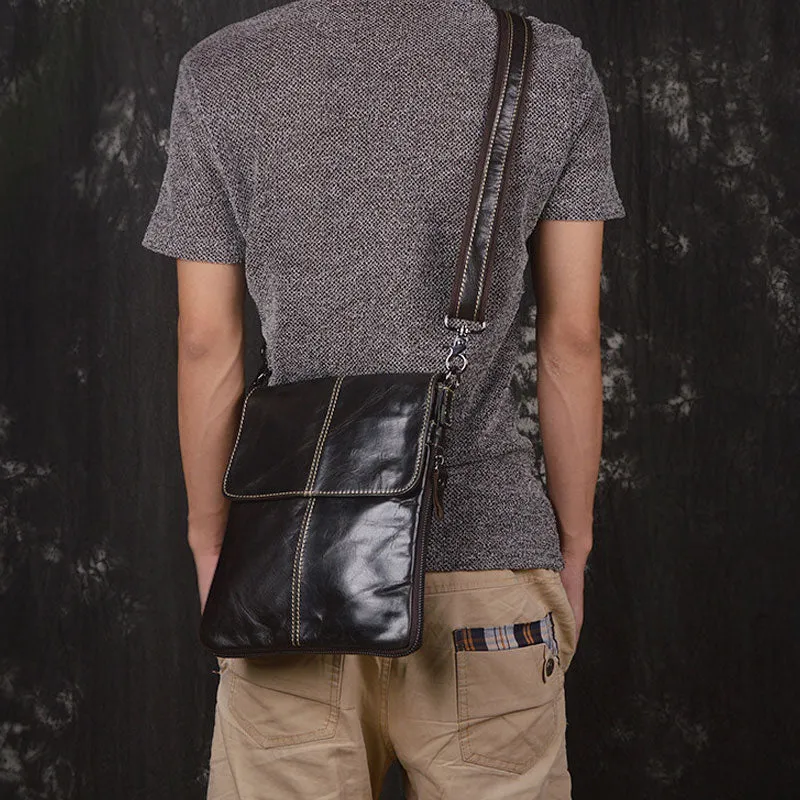Vintage Leather Small Messenger Bag Shoulder Bag For Men