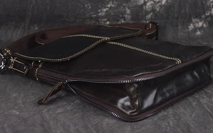 Vintage Leather Small Messenger Bag Shoulder Bag For Men