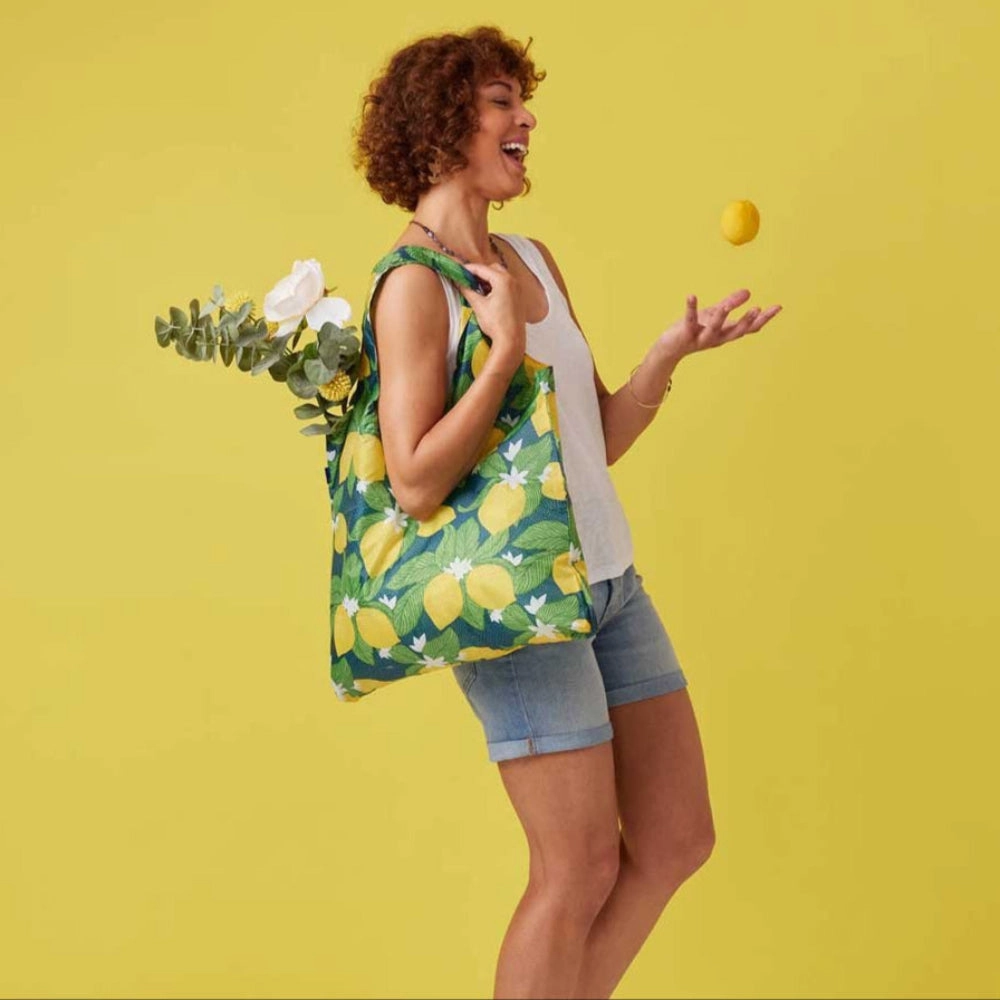 Vintage Lemons blu Bag Reusable Shopping Bag-Machine washable