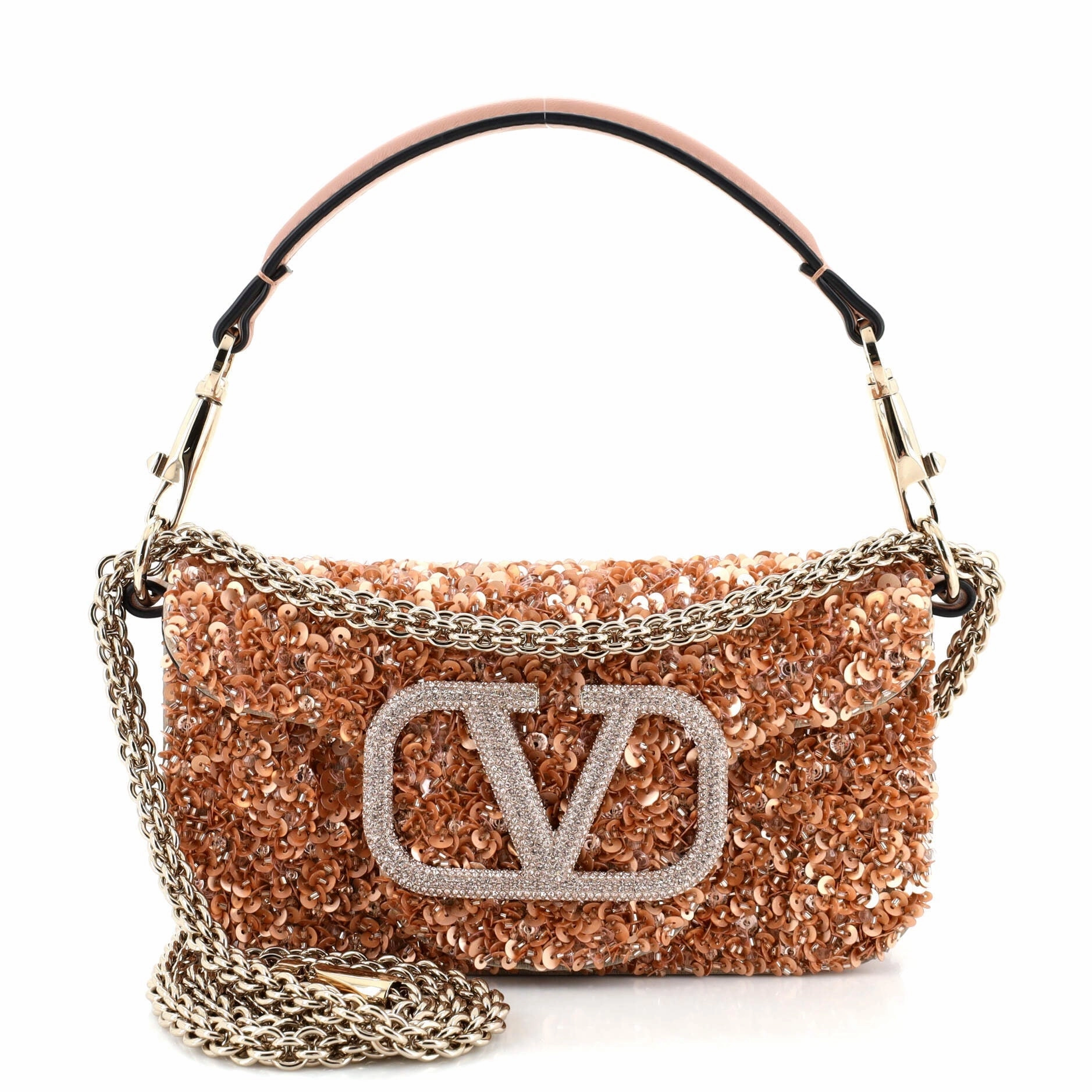 VLogo Loco Flap Shoulder Bag Embellished Leather Small